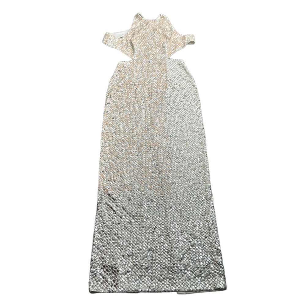 Cache White Sliver And Nud Sequins Halter Maxi Dr… - image 5